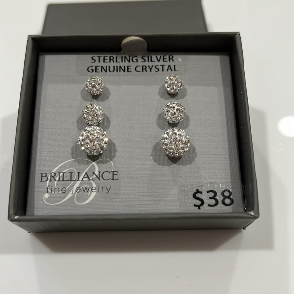 Brilliance Fine Jewelry Sterling Silver And Genuine Crystal Three Set Earrings 20$